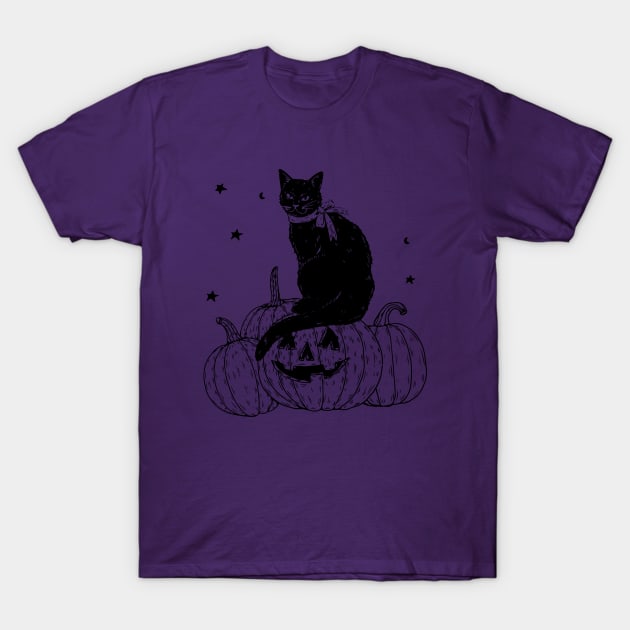 Pumpkin Cat Black T-Shirt by machmigo